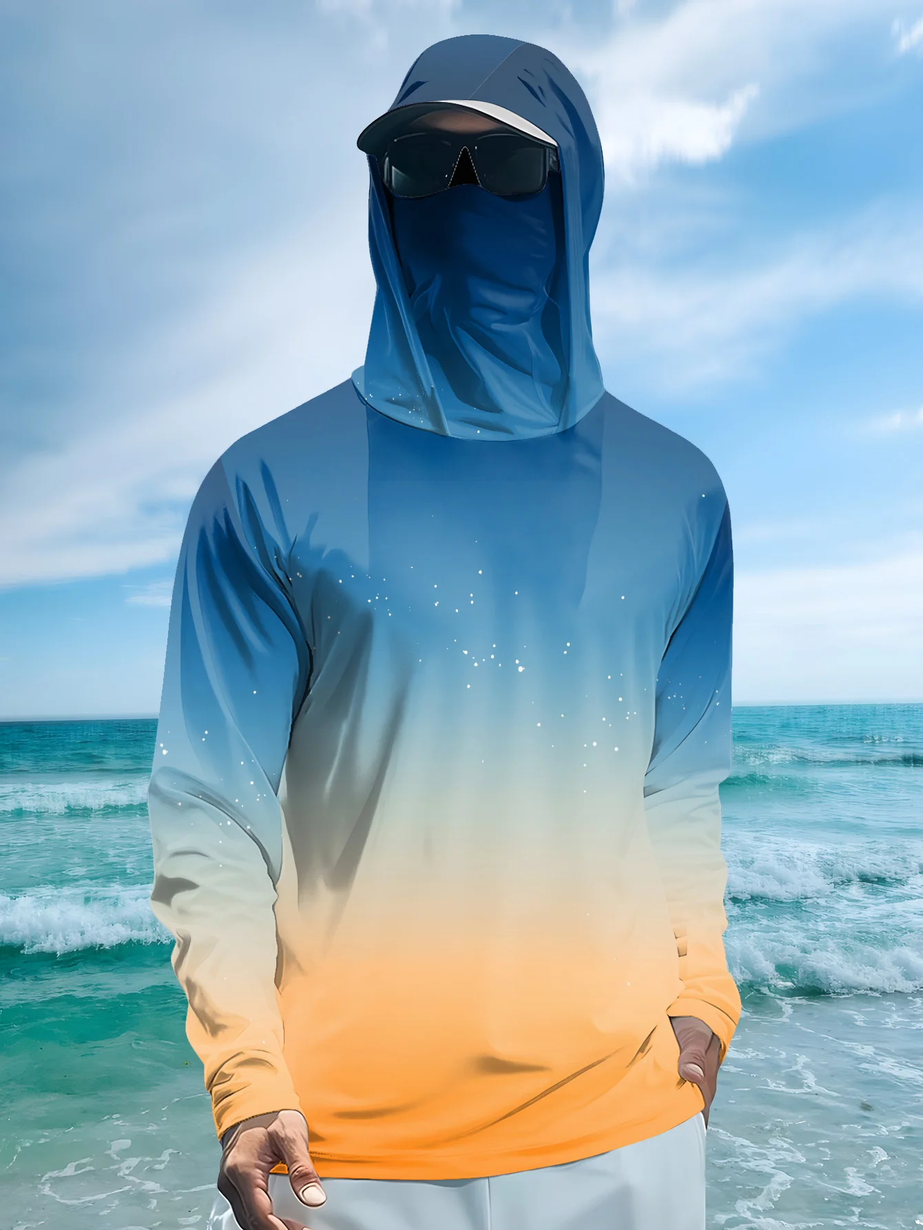 Rash Guard - قميص صيد للرجال بغطاء للرأس، يوفر